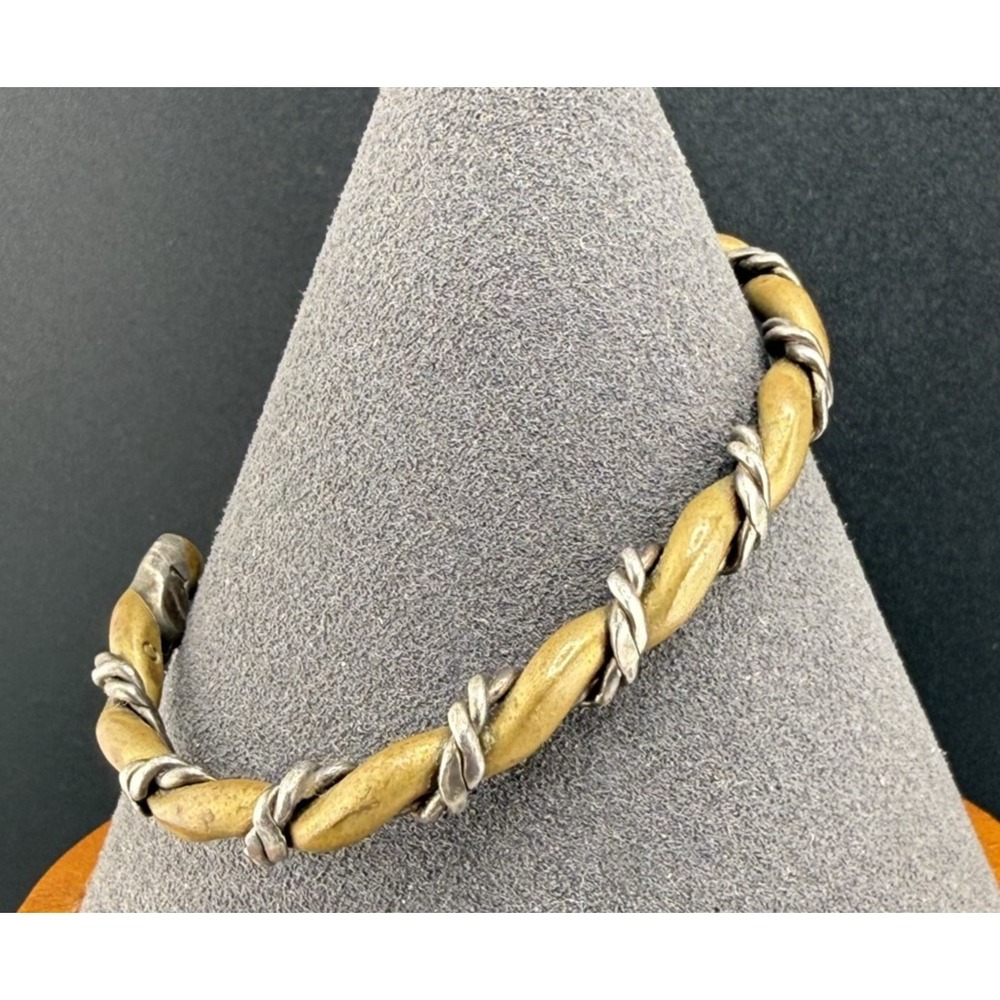 Handmade Twisted Metal Cuff Bracelet Gold Tone Silver Tone Mixed Metal 5.5"